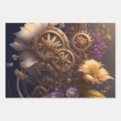 Steampunk Theme Metallgetriebe und Blume Geburtsta Geschenkpapier Set (Vorderseite 2)