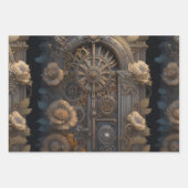 Steampunk Theme Metallgetriebe und Blume Geburtsta Geschenkpapier Set (Vorderseite)