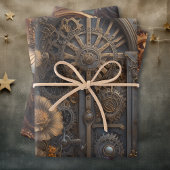 Steampunk Theme Metallgetriebe und Blume Geburtsta Geschenkpapier Set