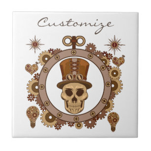 Steampunk Theme Top Hat Skull Thunder_Cove Fliese