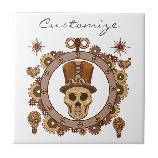 Steampunk Theme Top Hat Skull Thunder_Cove Fliese (Vorderseite)