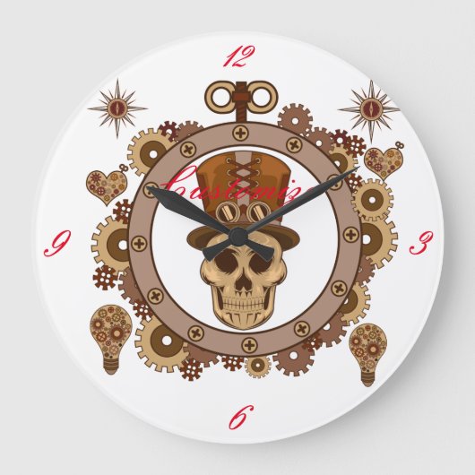 Steampunk Theme Top Hat Skull Thunder_Cove Große Wanduhr (Vorderseite)