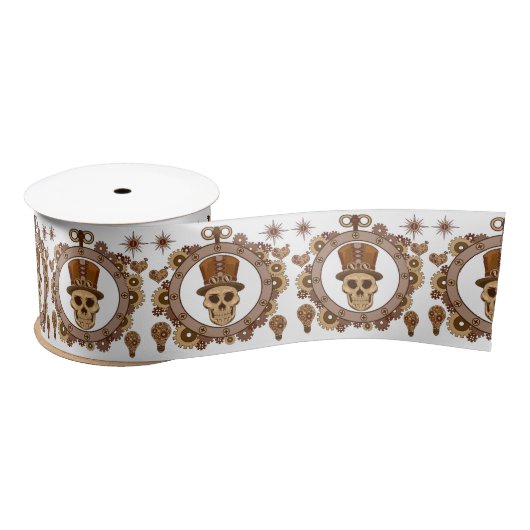 Steampunk Theme Top Hat Skull Thunder_Cove Satinband (Spule)