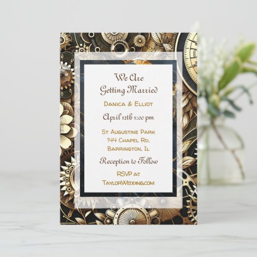 Steampunk Themed Wedding Einladung (Stehend Vorderseite)