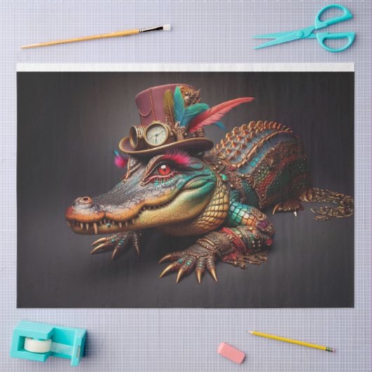 Steampunk TicTok Alligator Decoupage Seidenpapier (Basteln)