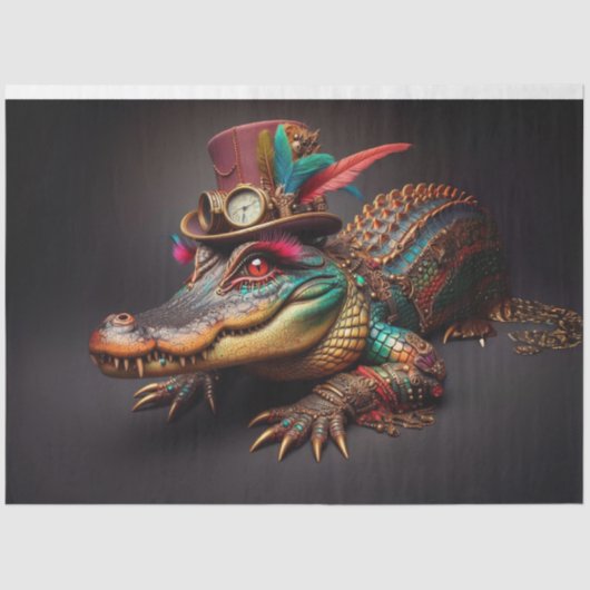 Steampunk TicTok Alligator Decoupage Seidenpapier (Vorderseite)