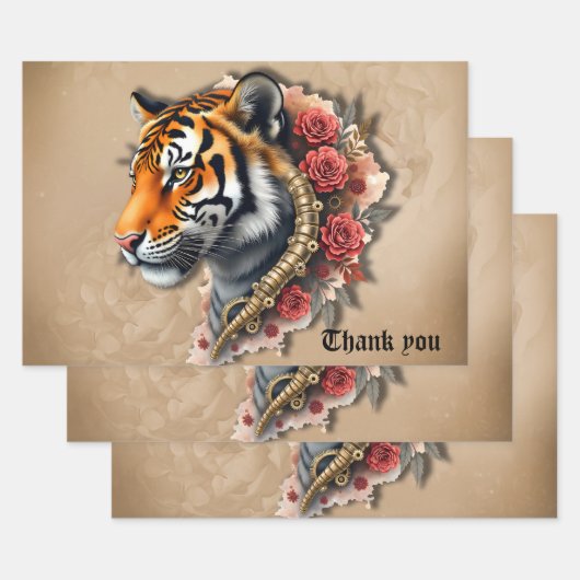 Steampunk Tiger mit Rose Illustration. Geschenkpapier Set (Set)
