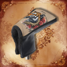 Steampunk Tiger mit Rose Illustration.