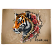 Steampunk Tiger mit Rose Illustration. Große Geschenktüte (Vorderseite)