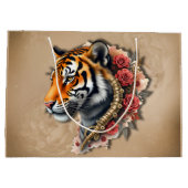 Steampunk Tiger mit Rose Illustration. Große Geschenktüte (Rückseite)