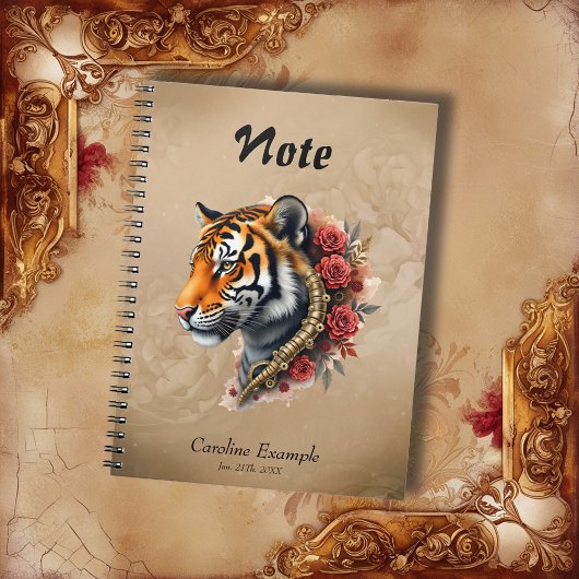 Steampunk Tiger mit Rose Illustration Notizblock