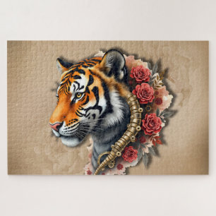 Steampunk Tiger mit Rose Illustration. Puzzle