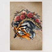 Steampunk Tiger mit Rose Illustration. Puzzle (Vertikal)