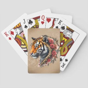 Steampunk Tiger mit Rose Illustration. Spielkarten