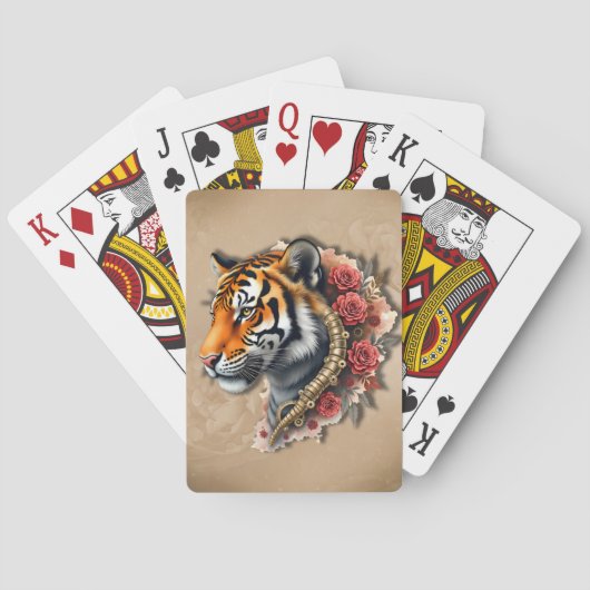 Steampunk Tiger mit Rose Illustration. Spielkarten (Rückseite)