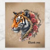 Steampunk Tiger mit Rose Illustration. Weinetikett (Einzelnes Label)