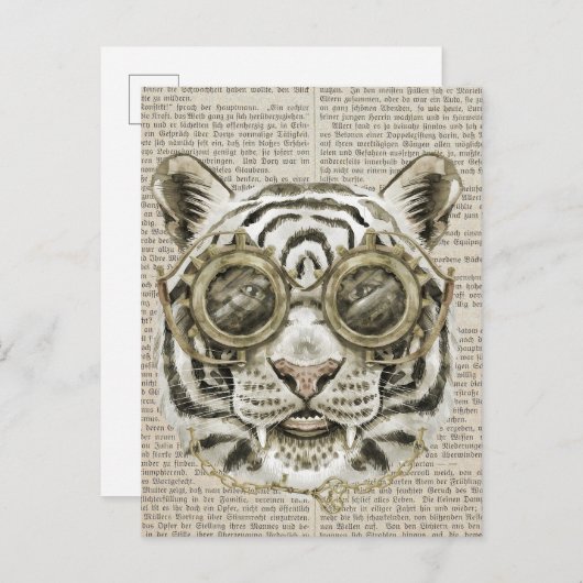 Steampunk Tiger über Vintagen Text Postkarte (Vorne/Hinten)
