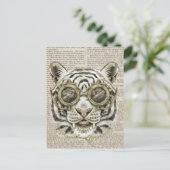 Steampunk Tiger über Vintagen Text Postkarte (Stehend Vorderseite)