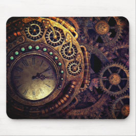 Steampunk Time Clock Gears Dark Mousepad
