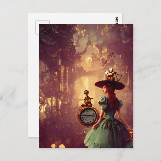 Steampunk Time Keeper Lady Postcard Postkarte (Vorne/Hinten)