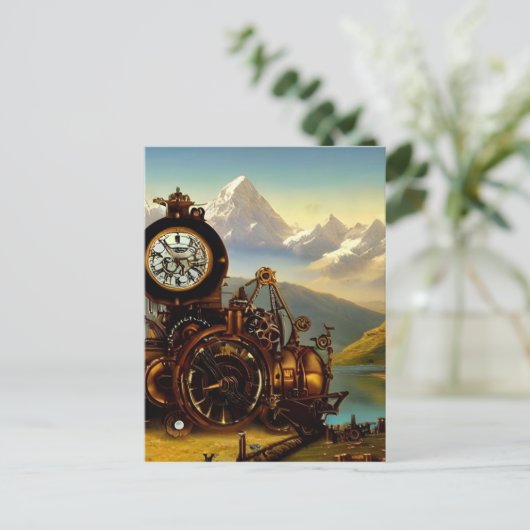 Steampunk Time Machine in den Schweizer Alpen Fant Postkarte (Stehend Vorderseite)