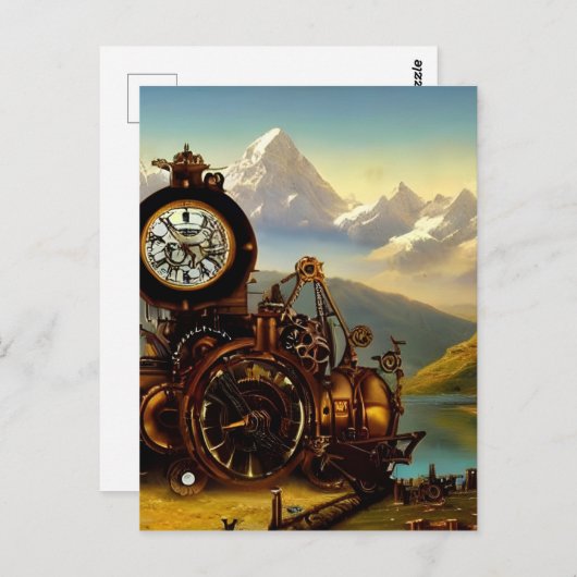 Steampunk Time Machine in den Schweizer Alpen Fant Postkarte (Vorne/Hinten)