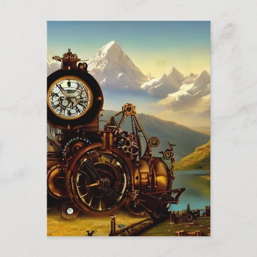 Steampunk Time Machine in den Schweizer Alpen Fant Postkarte (Vorderseite)
