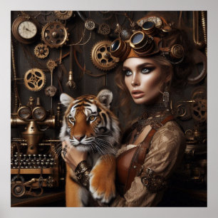 Steampunk-Time Machine Young Girl and Tiger 80-4 Poster