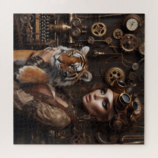 Steampunk-Time Machine Young Girl and Tiger 80-4 Puzzle (Horizontal)