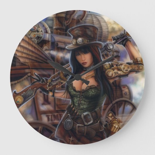 Steampunk Time Traveller Clock! Große Wanduhr (Vorderseite)