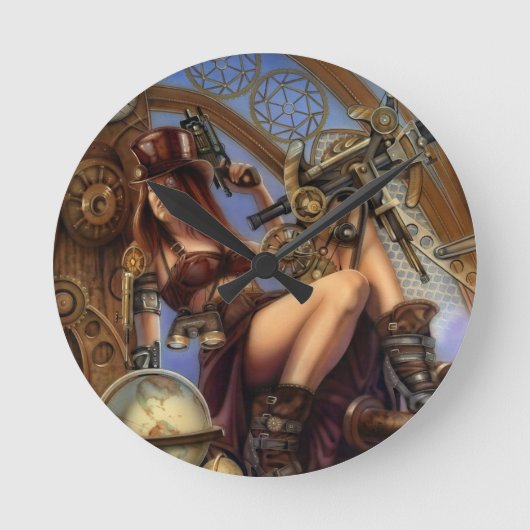 Steampunk Time Traveller Clock! Runde Wanduhr (Vorderseite)