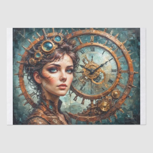 Steampunk Timekeeper Portrait Decoupage Seidenpapier (Vorderseite)