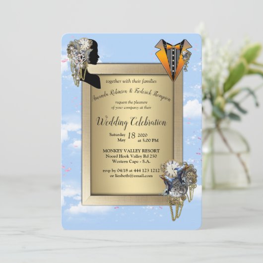 Steampunk Timeless Wedding Party Karten & Geschenk (Stehend Vorderseite)