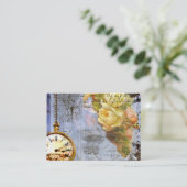 Steampunk Timepiece Yellow Roses Business Cards Visitenkarte (Stehend Vorderseite)