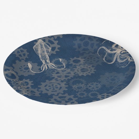 Steampunk Tintenfisch-Papier-Teller Pappteller (Schrägansicht)