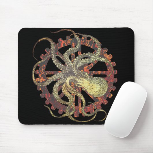 Steampunk Tintenfisch & rostiges Uhrwerk-Zahnrad-M Mousepad (Mit Mouse)