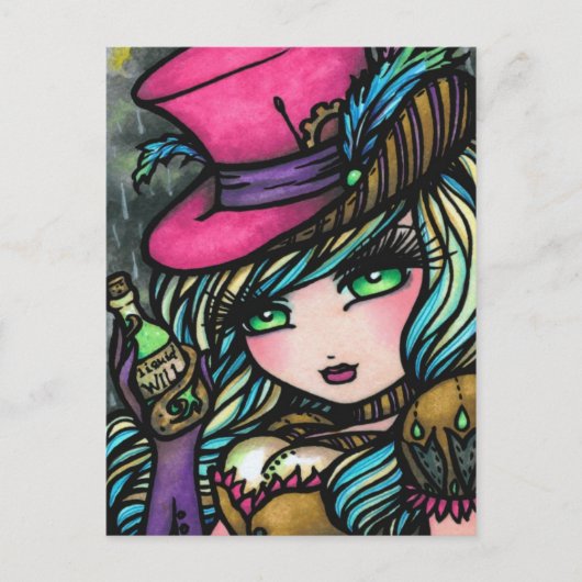 Steampunk Top Hat Potion Fairy Fantasy Art Girl Postkarte (Vorderseite)