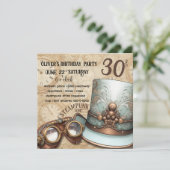 Steampunk Top Hat und Goggles | Aqua und Kupfer Einladung (Stehend Vorderseite)