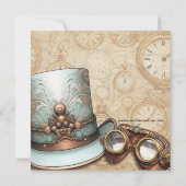 Steampunk Top Hat und Goggles | Aqua und Kupfer Einladung (Rückseite)