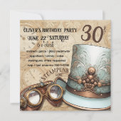 Steampunk Top Hat und Goggles | Aqua und Kupfer Einladung (Vorderseite)