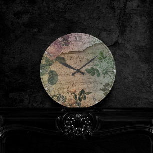 Steampunk Torn Rose   Vintage Not leidende Ephemer Runde Wanduhr