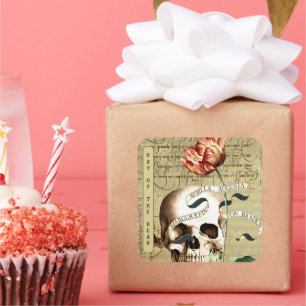 Steampunk-Totenkopf-Blumen-Schreibwaren-Halloween- Quadratischer Aufkleber