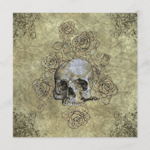 Steampunk-Totenkopf und Rosen Goth Hochzeit Einladung