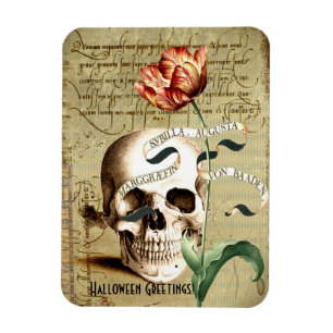 Steampunk-Totenschädel-Blumen-Schreiben-Halloween Magnet