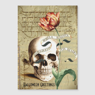 Steampunk-Totenschädel-Blumen-Schreiben-Halloween Magnetkarte