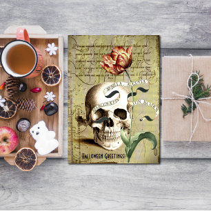 Steampunk-Totenschädel-Blumen-Schrift Halloween 3, Einladung