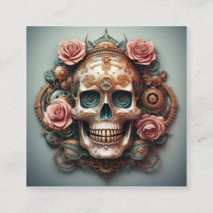 Steampunk-Totenschädel mit Blumenhintergrund Quadratische Visitenkarte