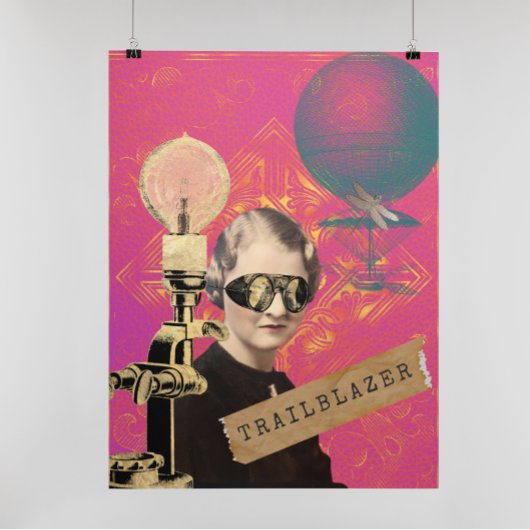 Steampunk Trailblazer Funky Collage Art Print Poster