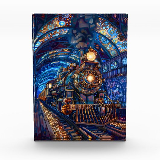 Steampunk Train Loco Motor Blue Imitats Mosaic 065 Fotoblock (Vorderseite)