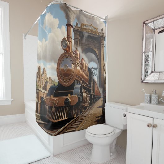 Steampunk Train Verlassend London Duschvorhang (Beispiel)
